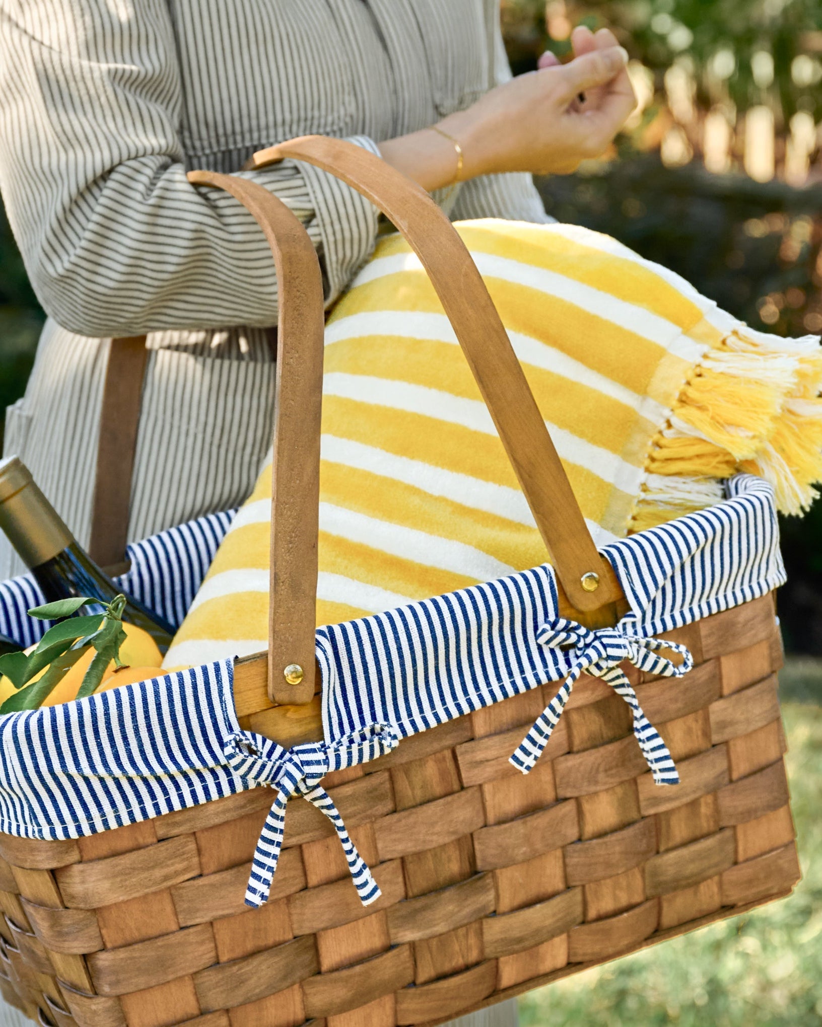 Handwoven Picnic Basket with Striped Liner