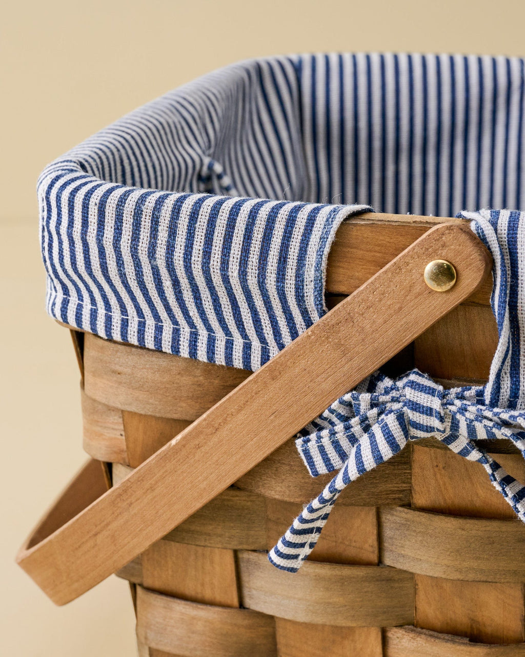 Handwoven Picnic Basket with Striped Liner