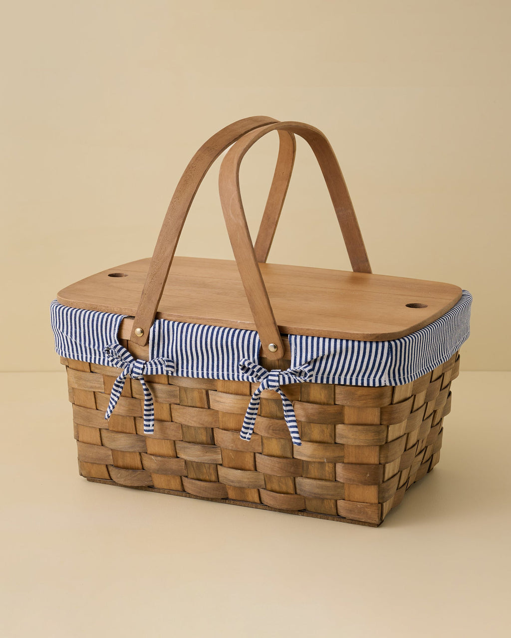 Handwoven Picnic Basket with Striped Liner