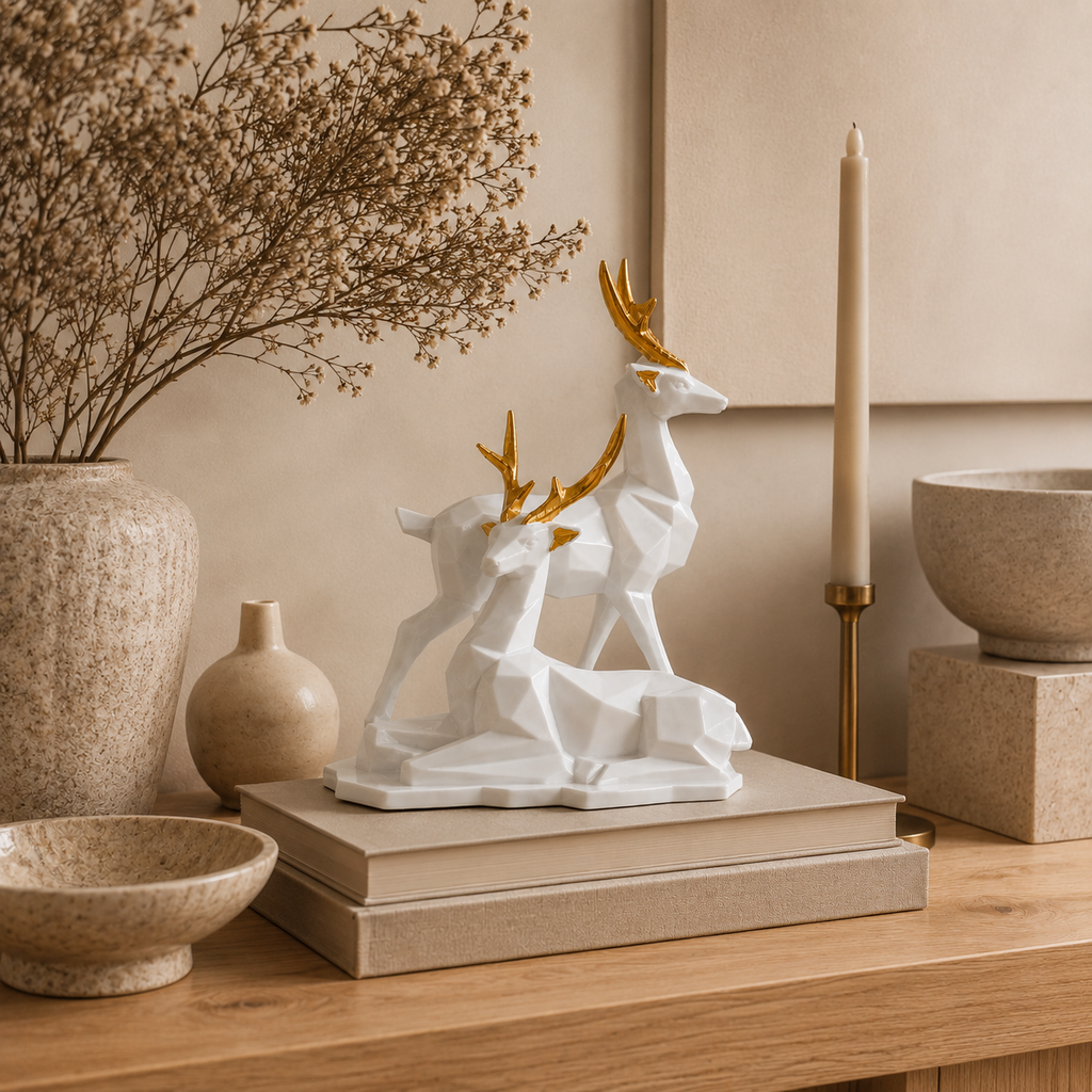 White Deer Sculpture Set