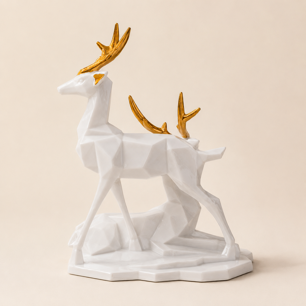 White Deer Sculpture Set