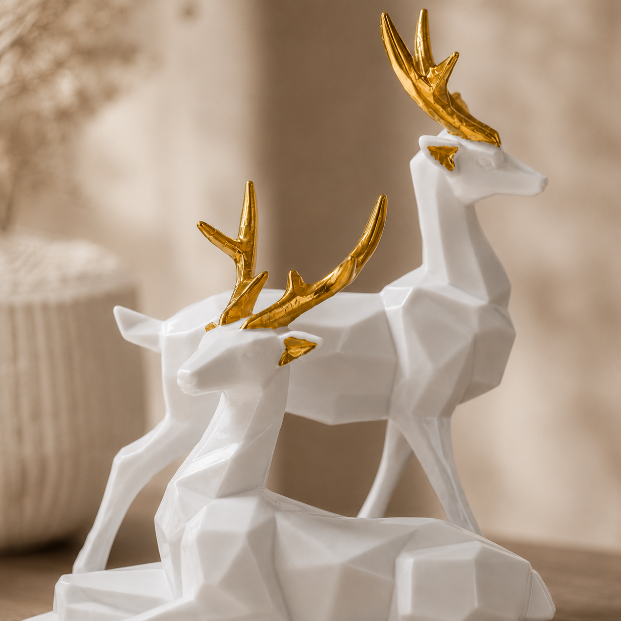 White Deer Sculpture Set