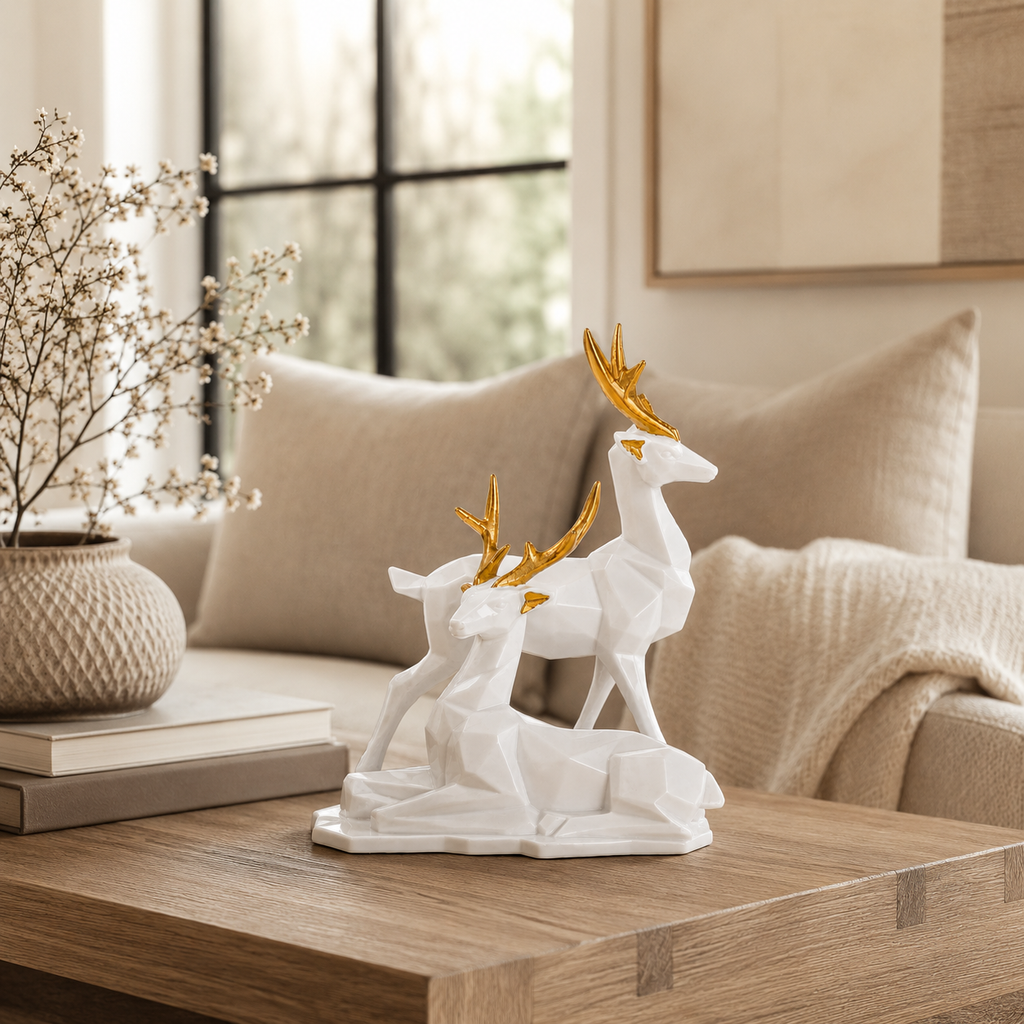 White Deer Sculpture Set