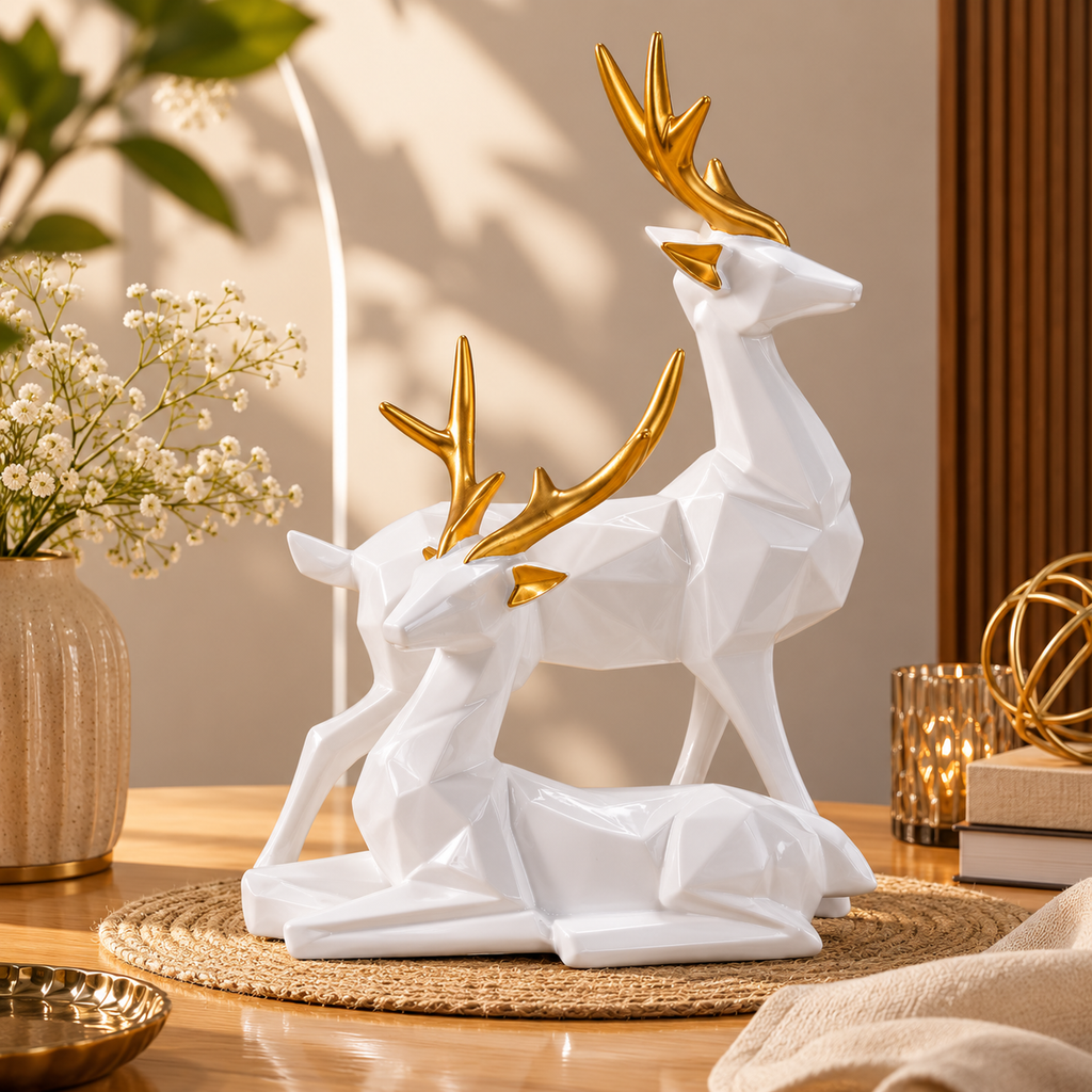 White Deer Sculpture Set