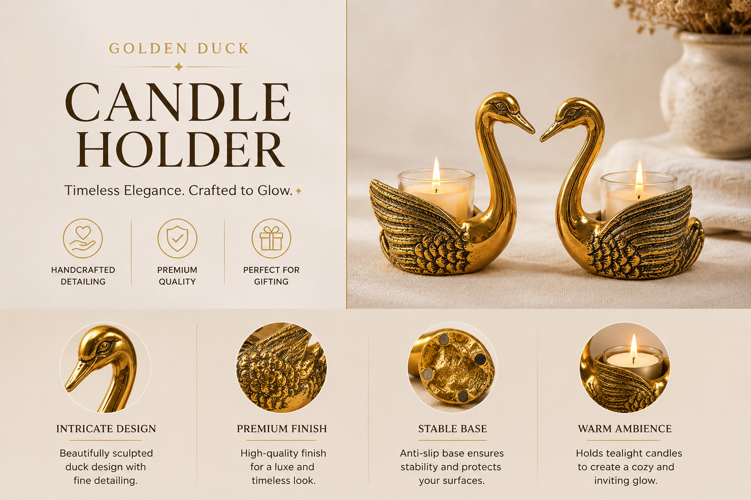 Golden Duck - Candle Holder