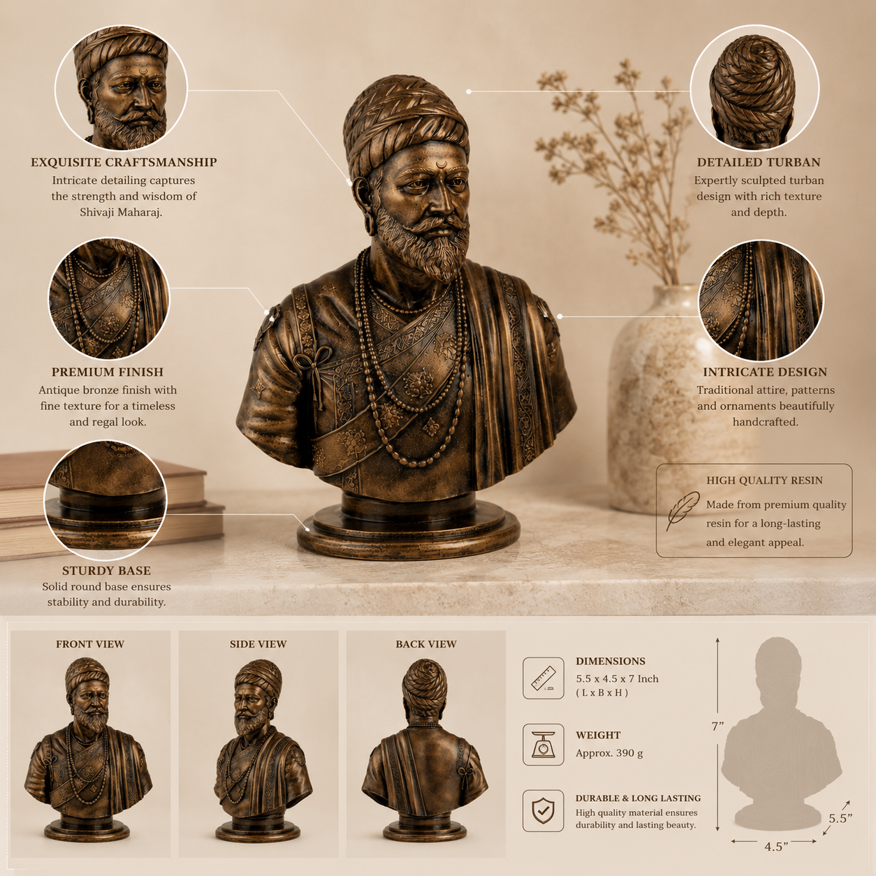 Chhatrapati Heritage Resin Bust Sculpture