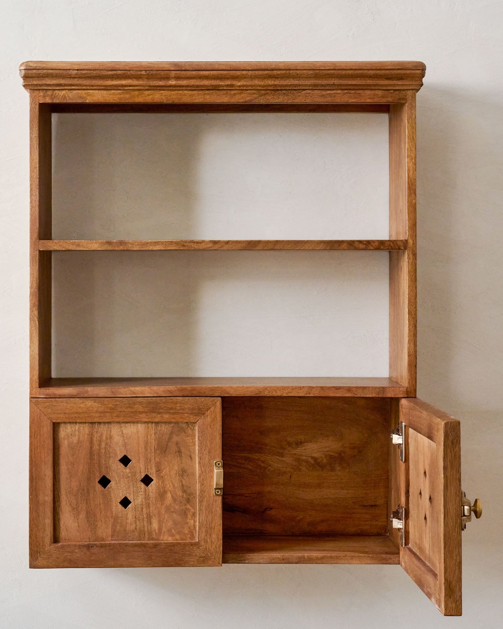 Vaughn Antiqued Wood Shelf with Doors