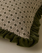 Thea Block Print Pillow with Velvet Ruffle Edge