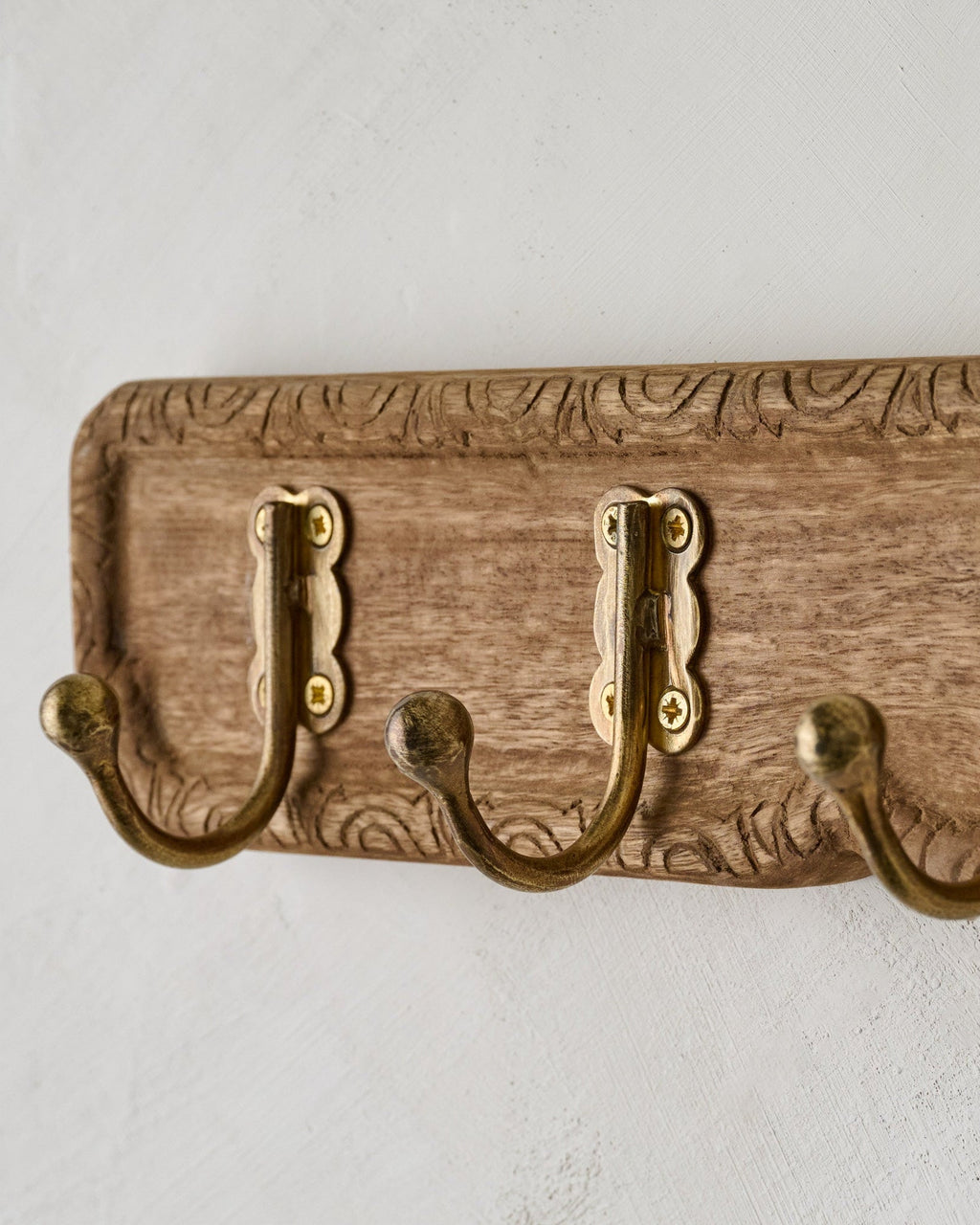 Caroline Carved Wood and Brass Hook Rack