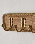 Caroline Carved Wood and Brass Hook Rack