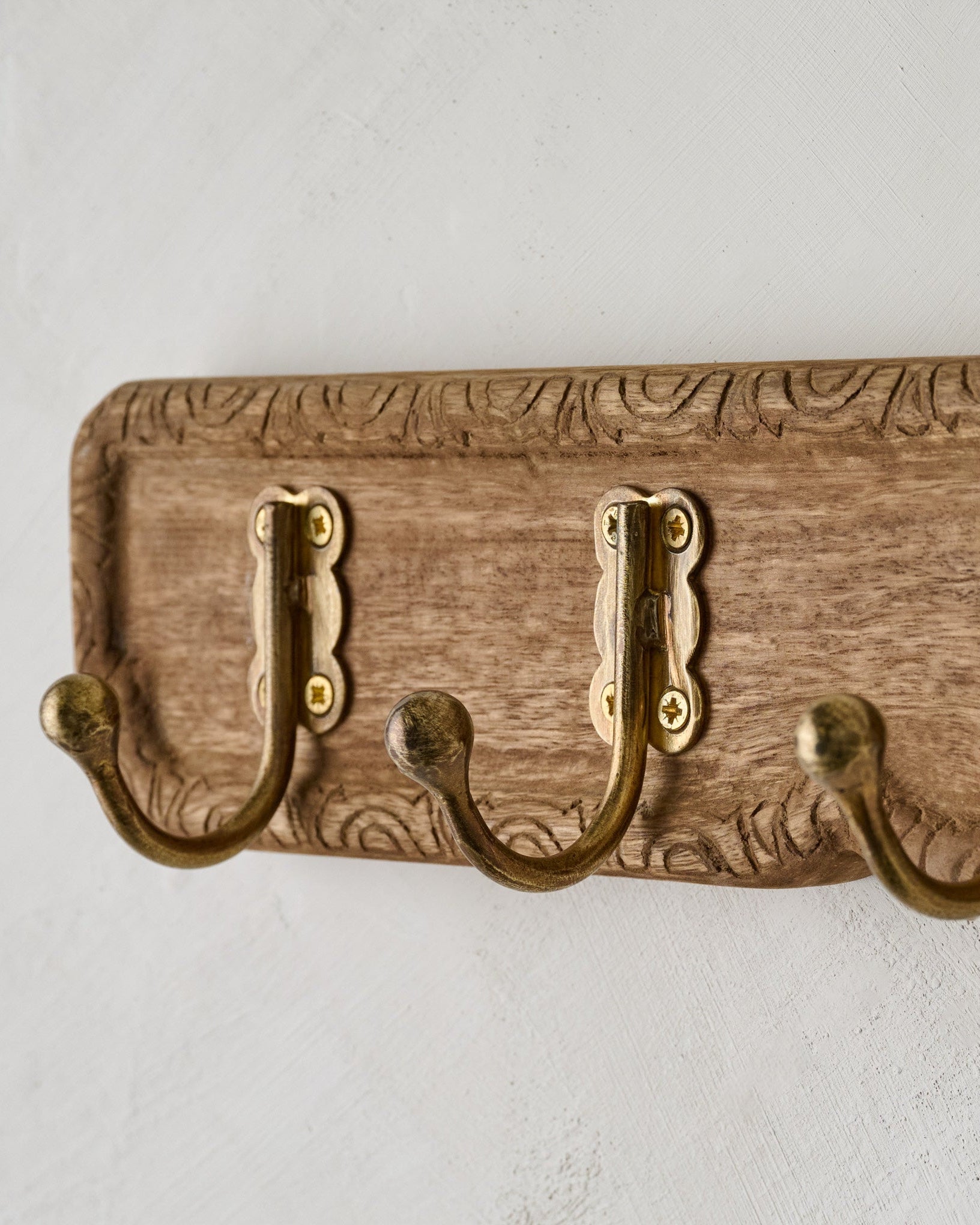 Caroline Carved Wood and Brass Hook Rack