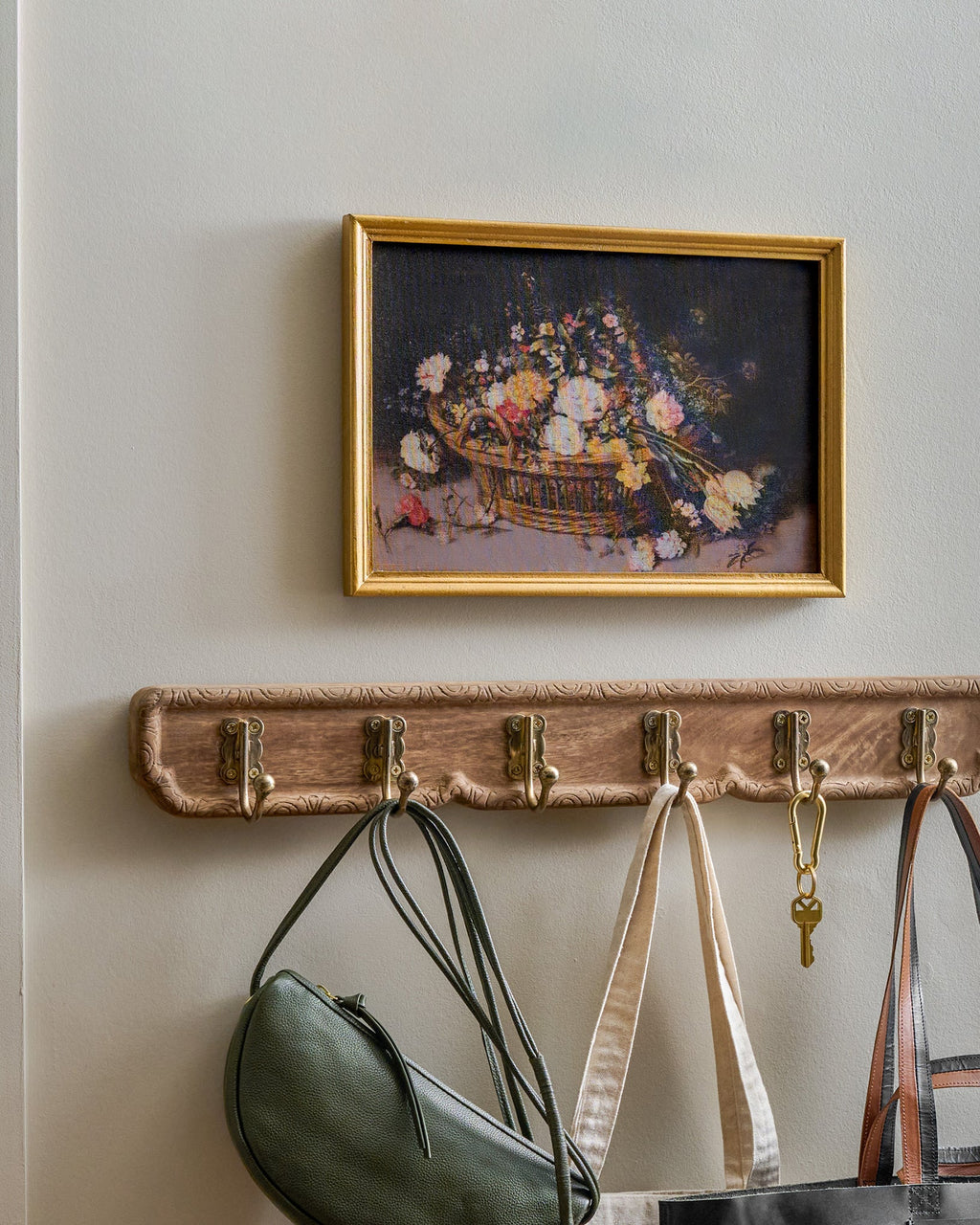 Caroline Carved Wood and Brass Hook Rack