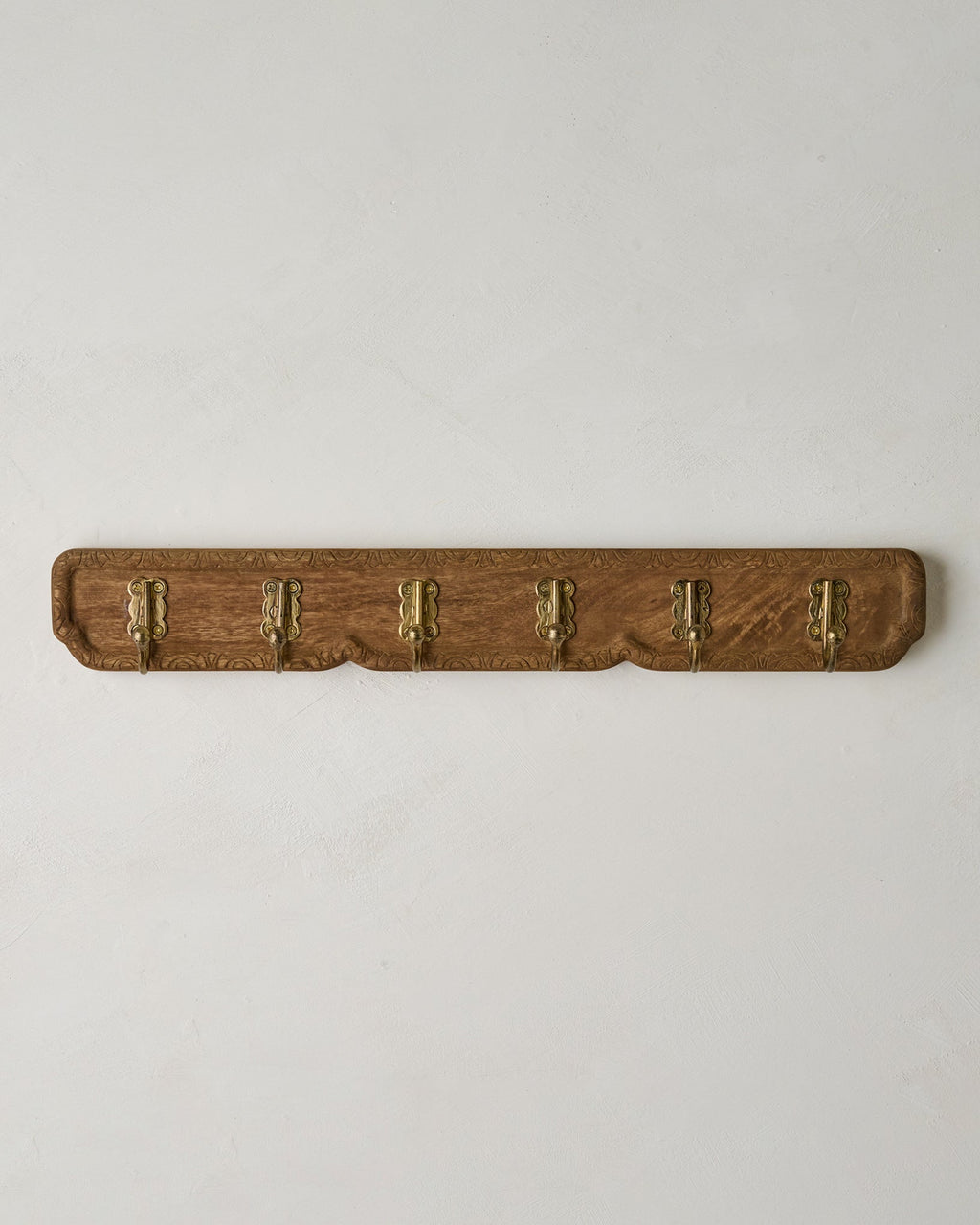 Caroline Carved Wood and Brass Hook Rack