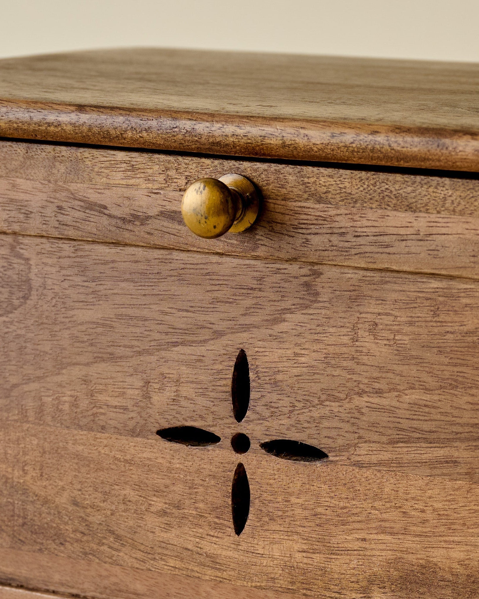Antiqued Wood Carved Bread Box