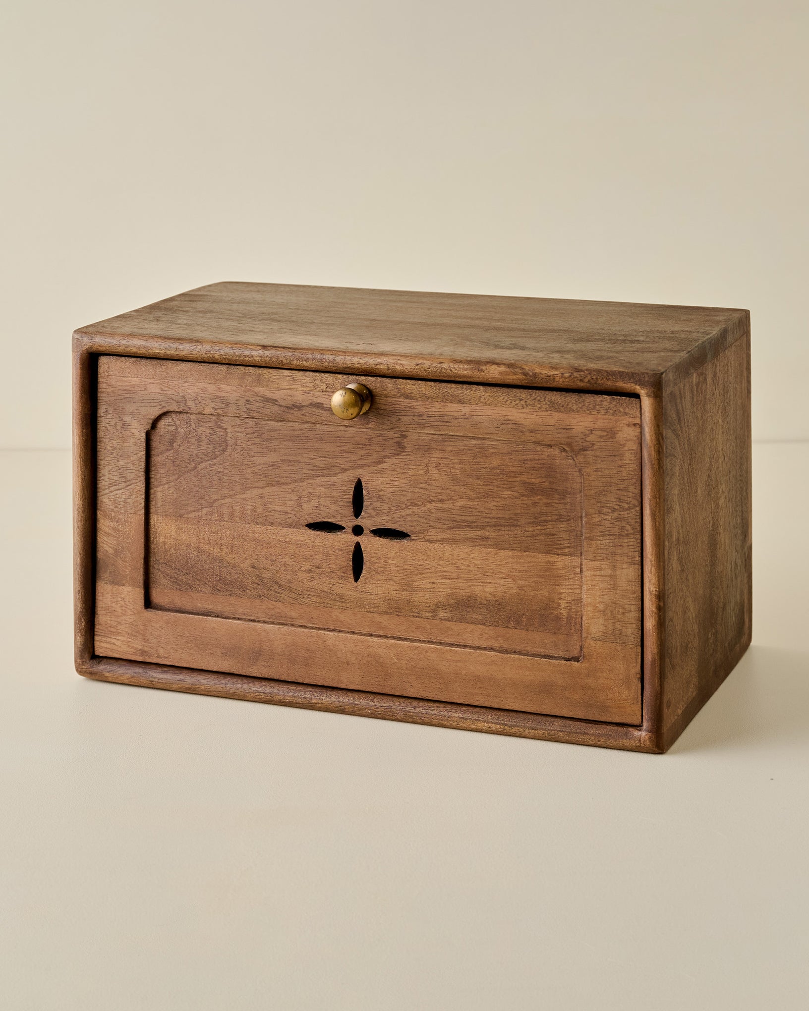 Antiqued Wood Carved Bread Box