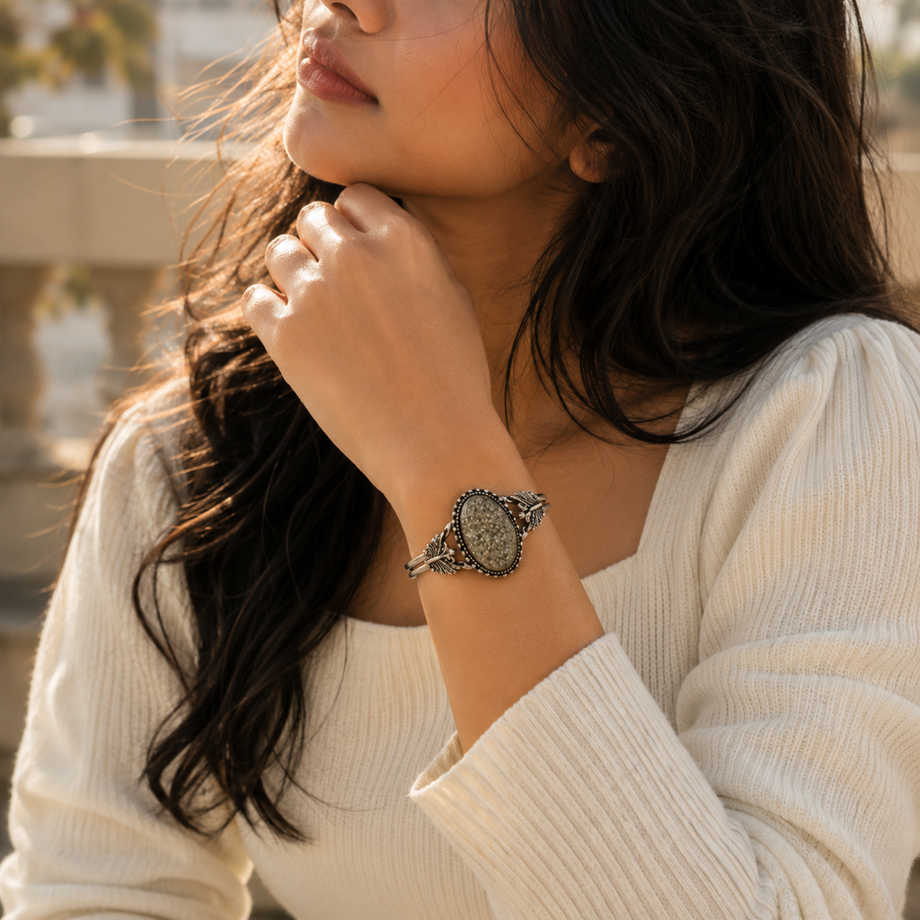 Magical Pyrite Bracelet – Natural Wealth & Protection Crystal Cuff | Vastu Energy Bracelet