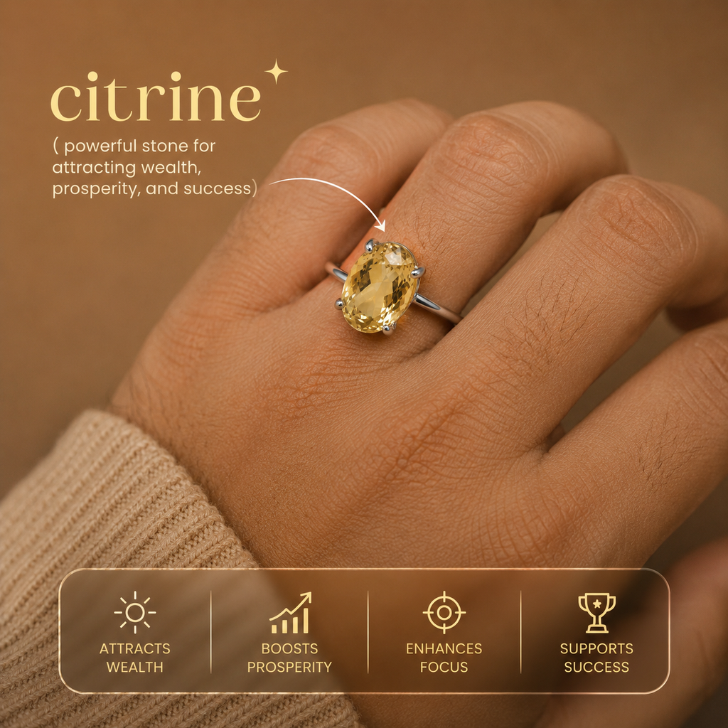 Natural Citrine Diamond Cut Adjustable Ring