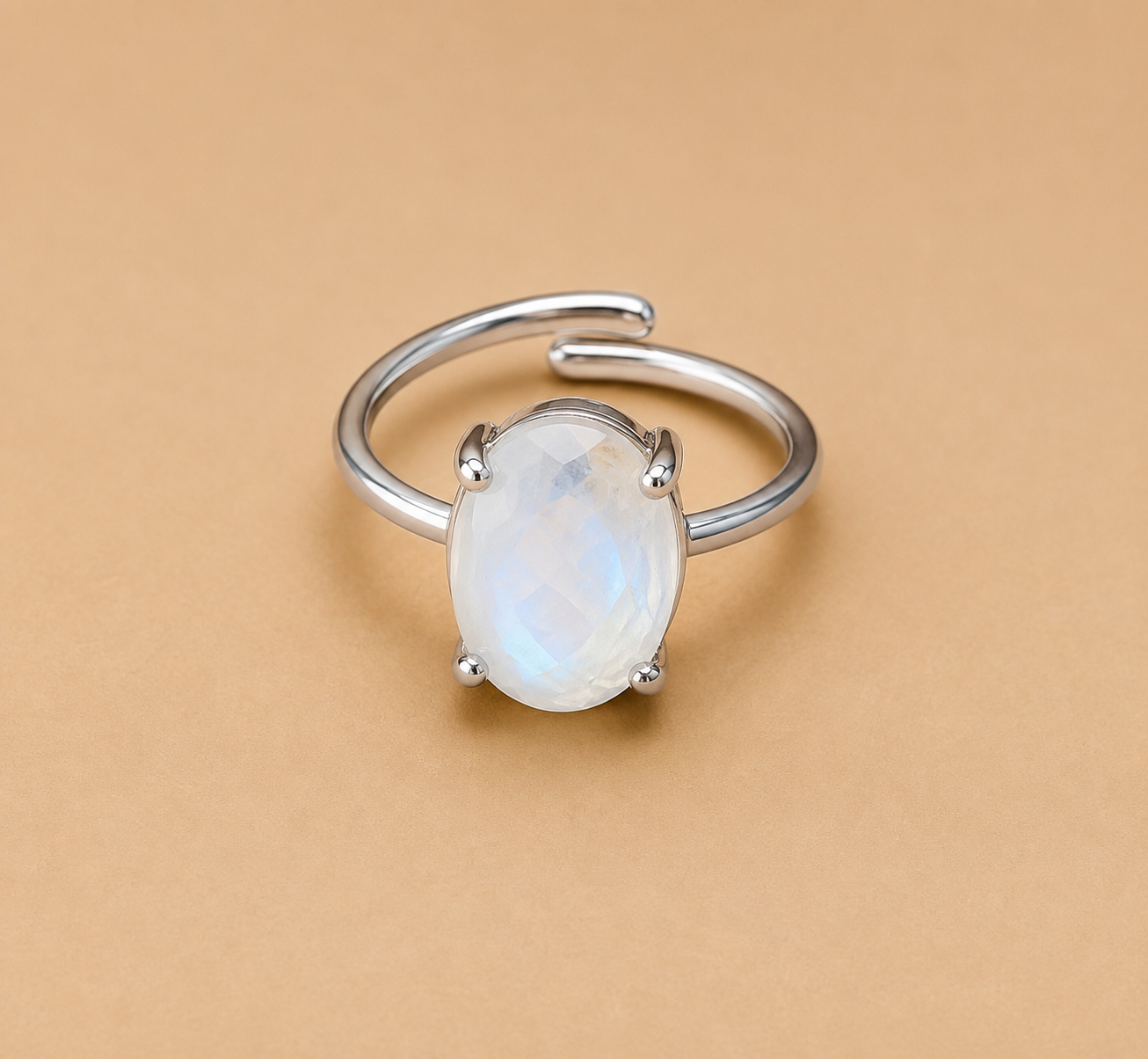 Natural Moonstone Diamond Cut Adjustable Ring