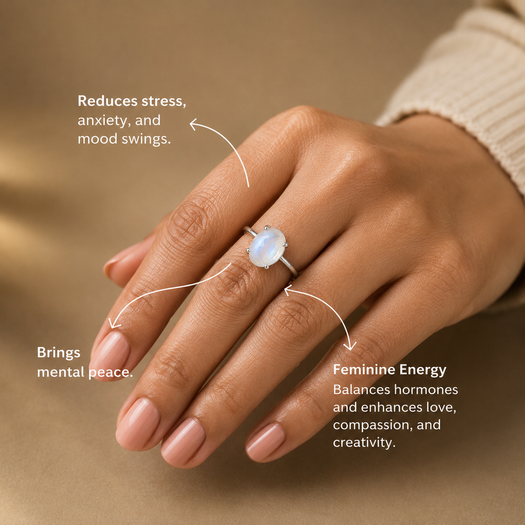 Natural Moonstone Diamond Cut Adjustable Ring