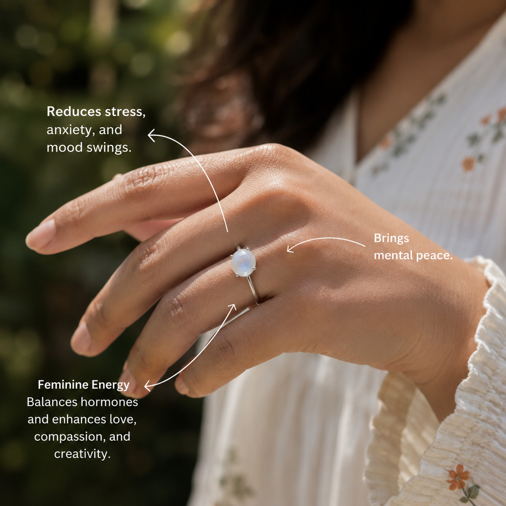 Natural Moonstone Diamond Cut Adjustable Ring