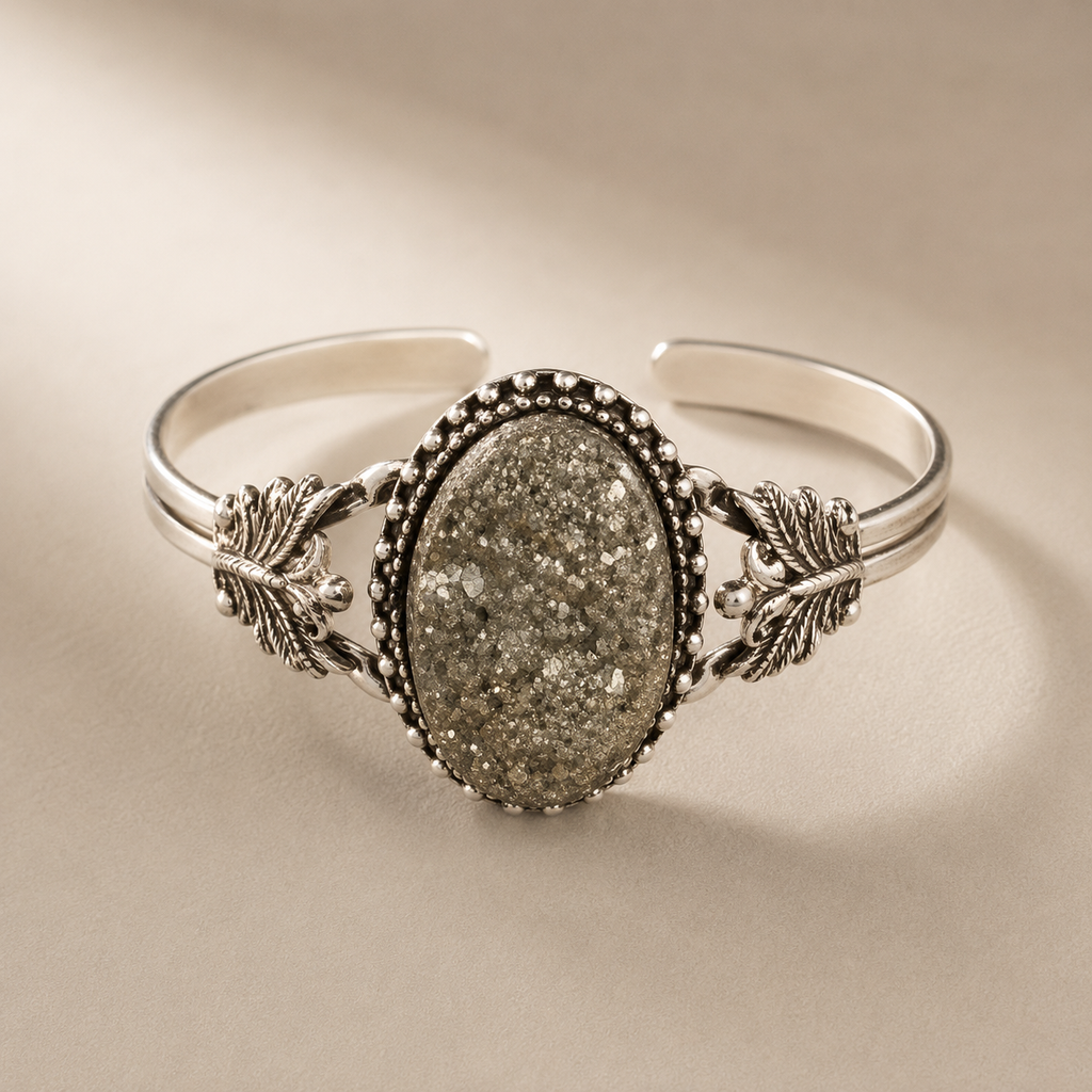Magical Pyrite Bracelet – Natural Wealth & Protection Crystal Cuff | Vastu Energy Bracelet