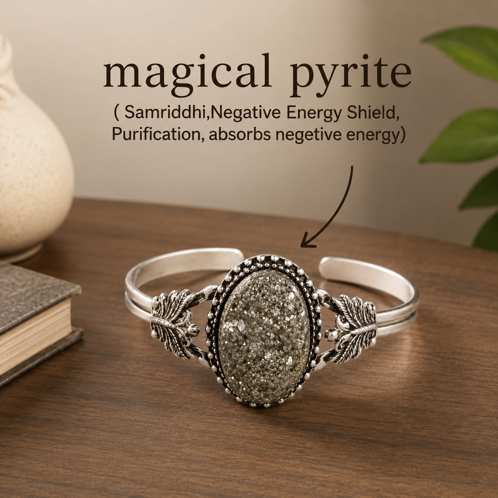 Magical Pyrite Bracelet – Natural Wealth & Protection Crystal Cuff | Vastu Energy Bracelet