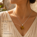 Tiger Eye Hexagon Pendant | Natural Tiger Eye Crystal Necklace | Protection, Confidence & Prosperity Stone