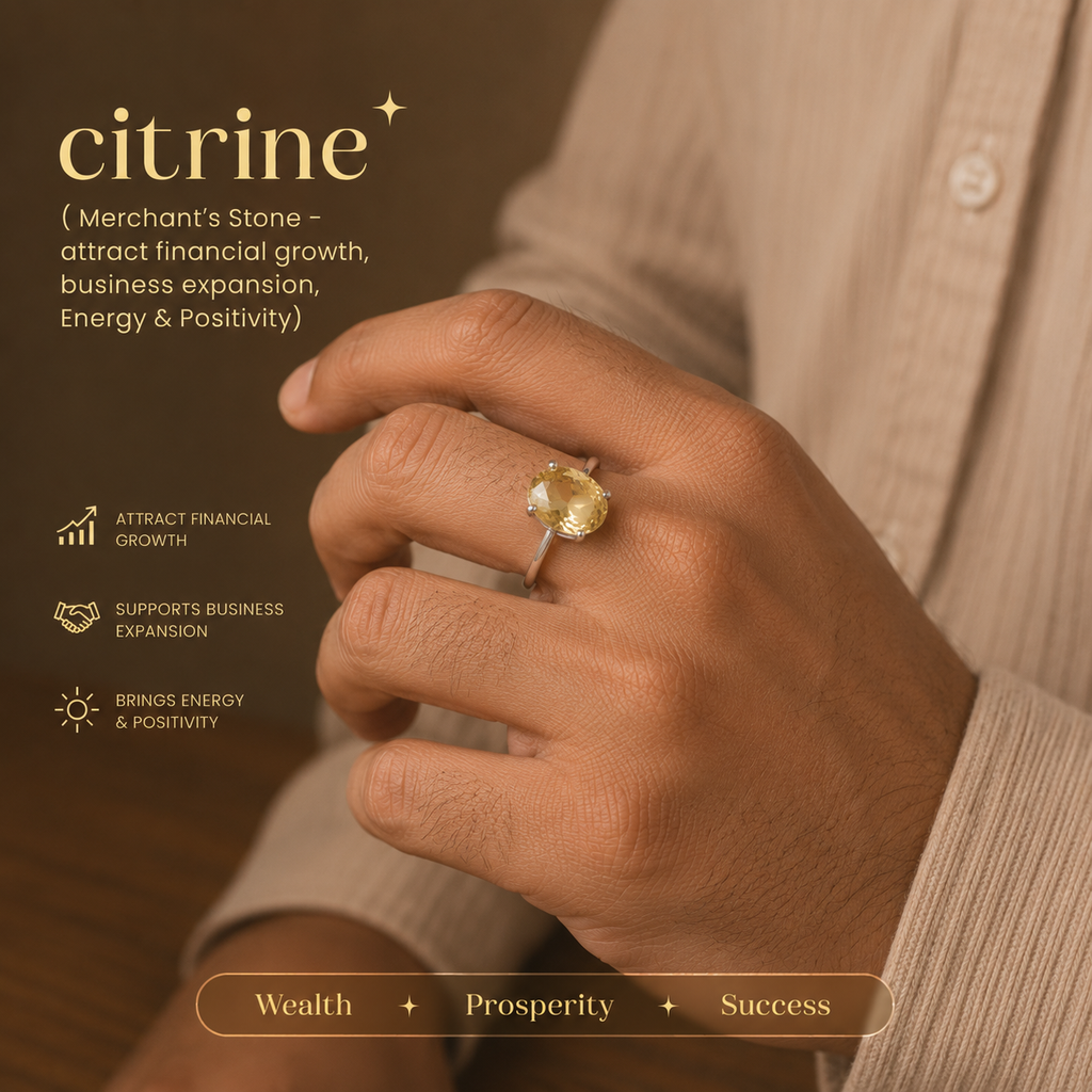 Natural Citrine Diamond Cut Adjustable Ring