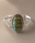 Labrodite Energy Bangle | Natural Labradorite Crystal Bracelet | Adjustable Silver Cuff | Protection & Positive Energy Jewelry