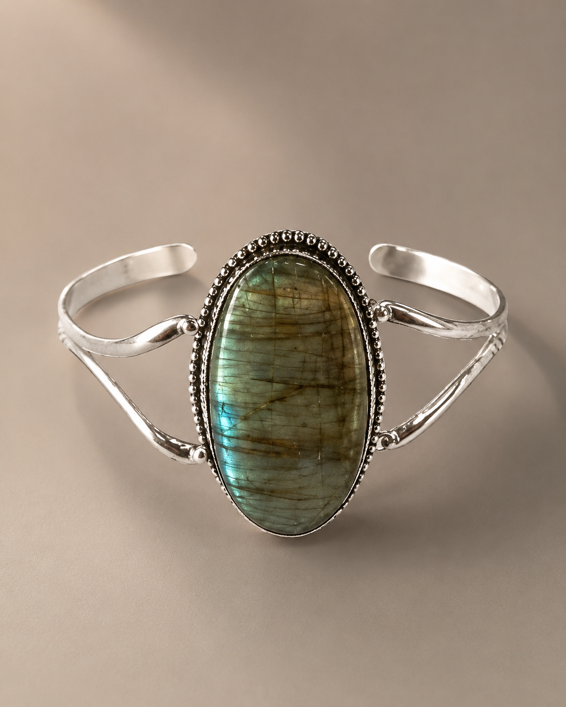 Labrodite Energy Bangle | Natural Labradorite Crystal Bracelet | Adjustable Silver Cuff | Protection & Positive Energy Jewelry