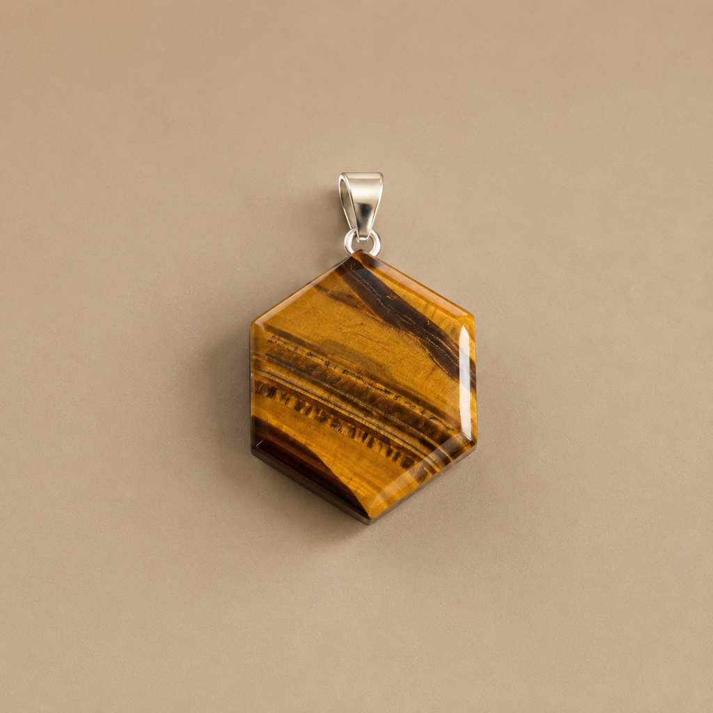 Tiger Eye Hexagon Pendant | Natural Tiger Eye Crystal Necklace | Protection, Confidence & Prosperity Stone