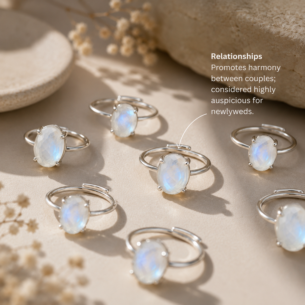 Natural Moonstone Diamond Cut Adjustable Ring