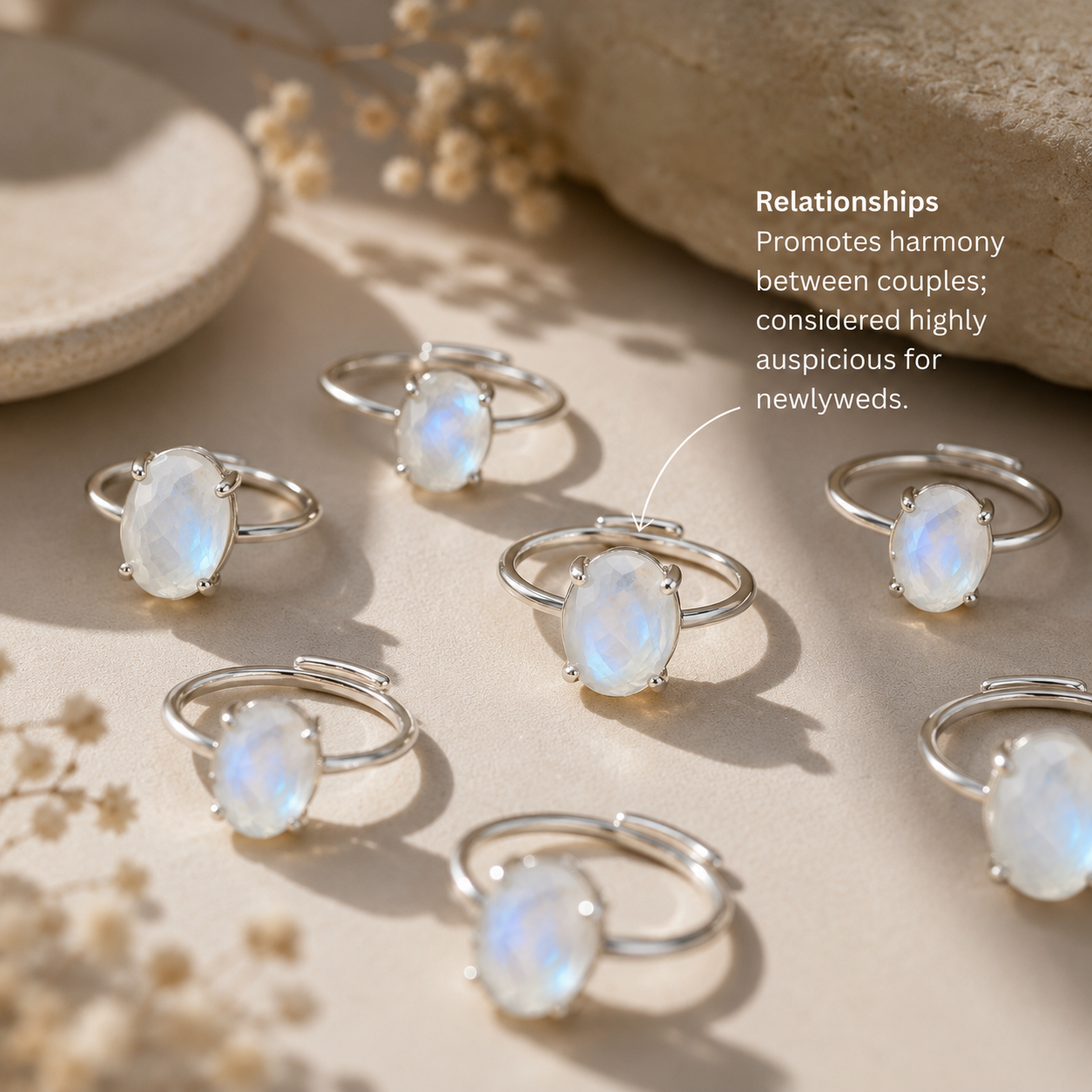 Natural Moonstone Diamond Cut Adjustable Ring