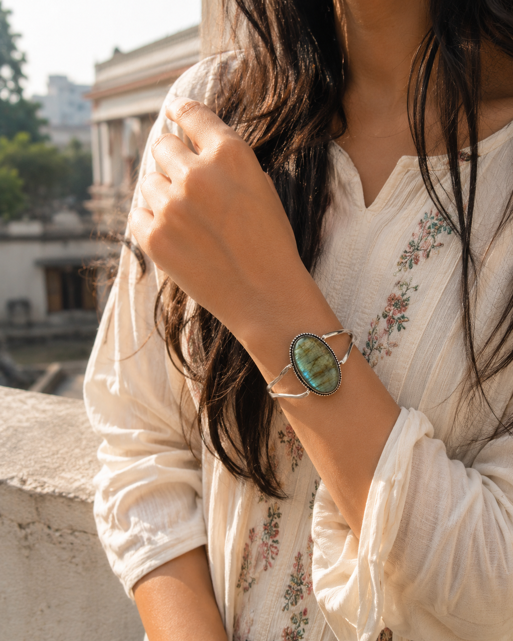 Labrodite Energy Bangle | Natural Labradorite Crystal Bracelet | Adjustable Silver Cuff | Protection & Positive Energy Jewelry